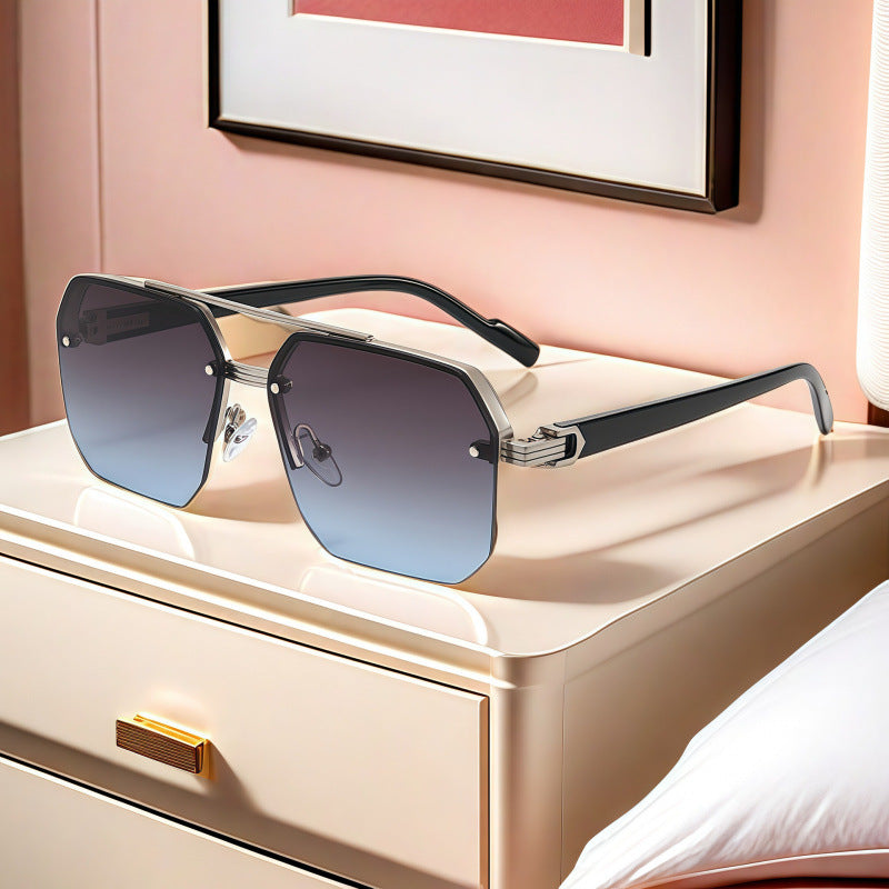 Wholesale Men's driving big face thin UV protection half frame sunglasses